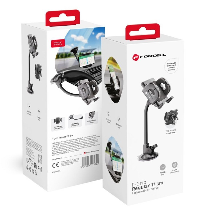 Universal car phone holder Forcell F-Grip Regular 17 cm for windshield / dashboard / air vent black