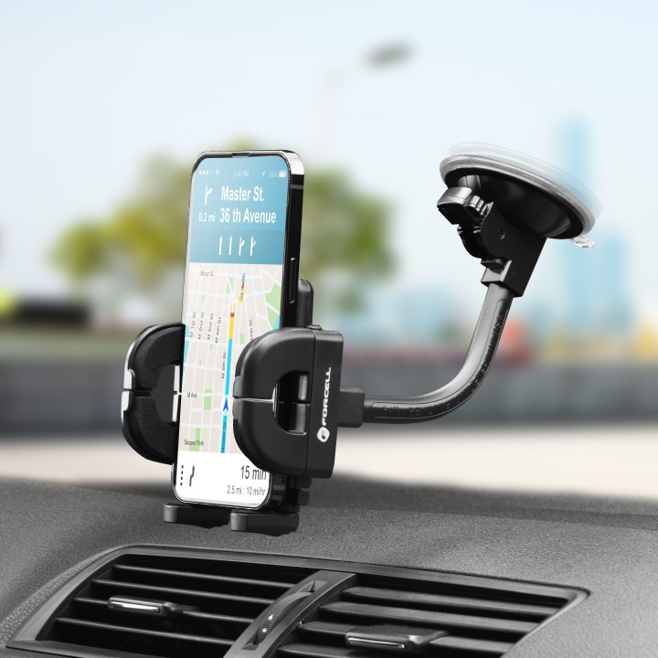 Universal car phone holder Forcell F-Grip Regular 17 cm for windshield / dashboard / air vent black