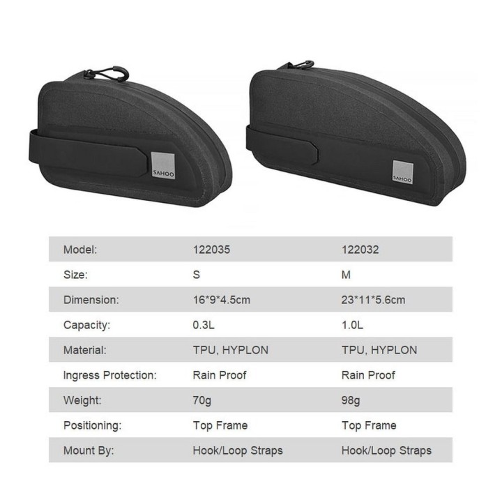 SAHOO bicycle frame bag with zipper 0,3L 122035 black