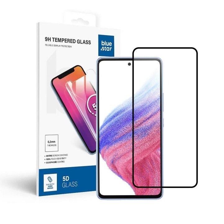 Tempered glass 5D for Samsung A53 5G (full glue / case friendly) Blue Star black