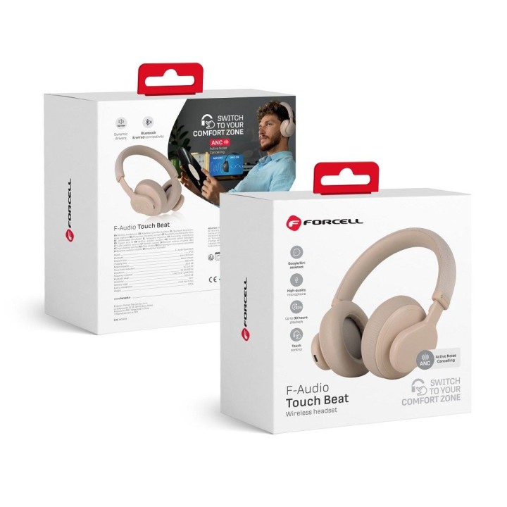 Wireless on-ear headphones Forcell F-Audio Touch Beat ANC beige