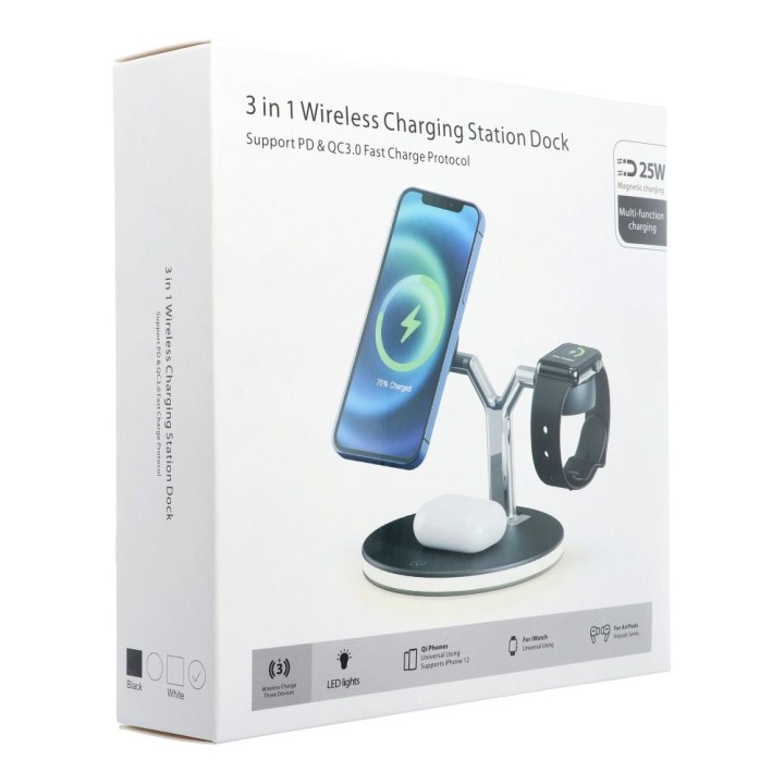Wireless charger Qi 3-in-1 25W X970 compatible with MagSafe white.