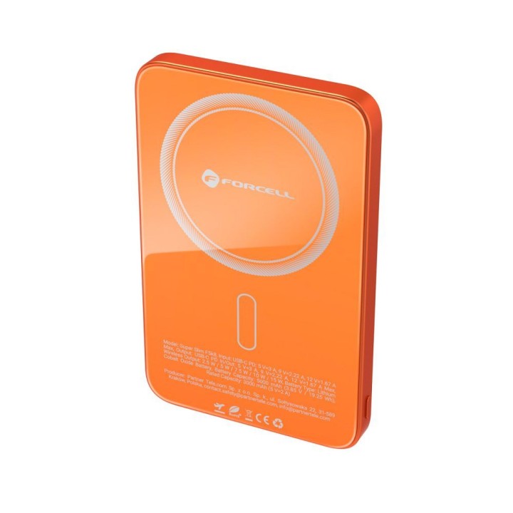 Повербанк сумісний з MagSafe Forcell F-Energy SuperSlim F5K8 QC4.0 PD3.0 15W 5000 mAh помаранчевий 0INT