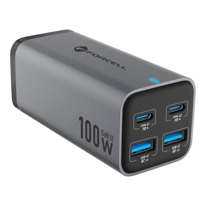 Настольное зарядное устройство Forcell F-Energy GaN III 2 x USB C + 2 x USB A QC4.0 PD 5A 100W VT-49 серое