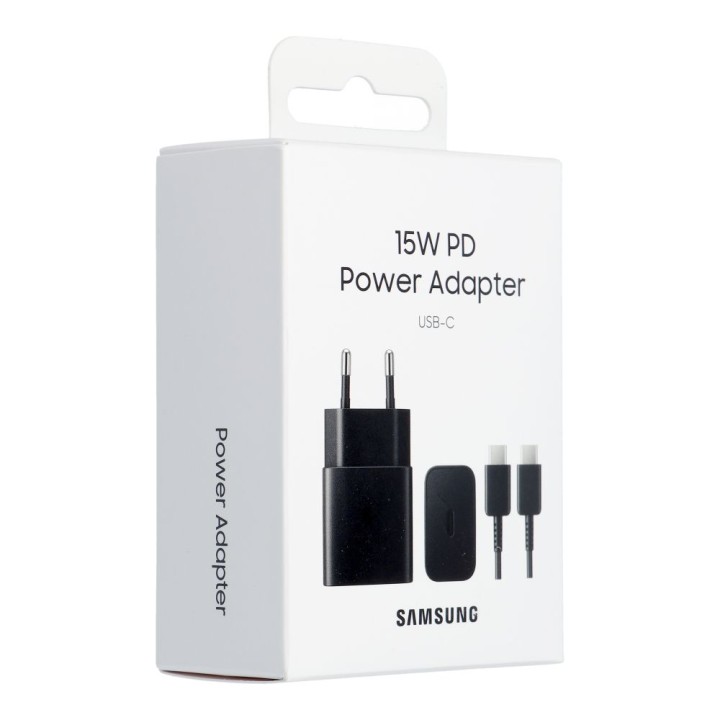 SAMSUNG oryginalna ładowarka sieciowa Typ C + kabel Typ C do Typ C PD 3A 15W EP-T1510XBEGEU czarna blister