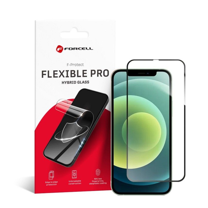 Стекло гибридное для iPhone 12 / 12 PRO Forcell Flexible 5D черное