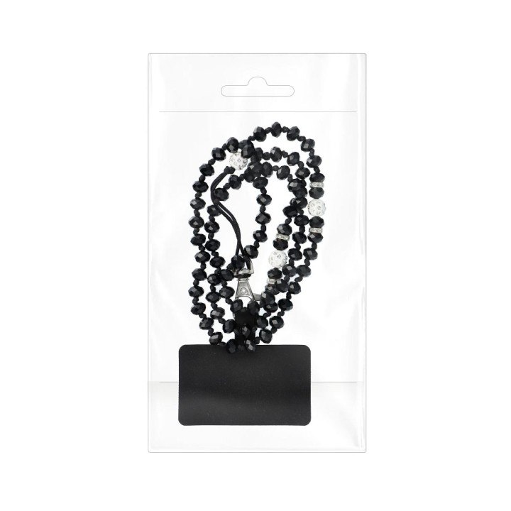 Phone lanyard, charm for phone - CRYSTAL DIAMON / cord length 74cm (37cm in a loop) / neck - black
