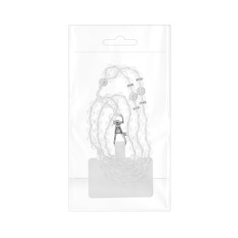 Smycz for phone, Charm for phone - CRYSTAL DIAMON / length cord 74cm (37cm in loop) / neck - white