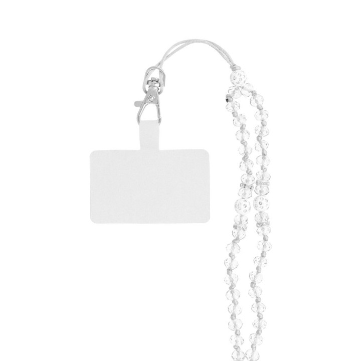 Phone lanyard, charm for phone - CRYSTAL DIAMON / cord length 74cm (37cm in a loop) / neck - white