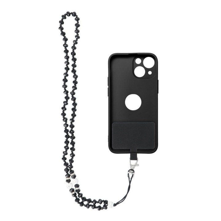 Phone lanyard, charm for phone - CRYSTAL DIAMON / cord length 74cm (37cm in a loop) / neck - black