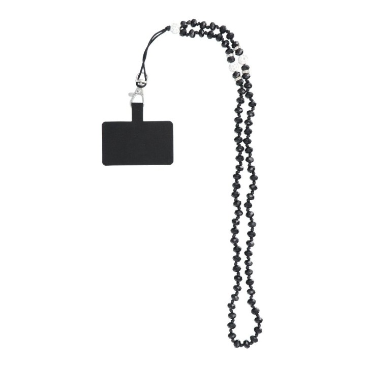 Phone lanyard, charm for phone - CRYSTAL DIAMON / cord length 74cm (37cm in a loop) / neck - black
