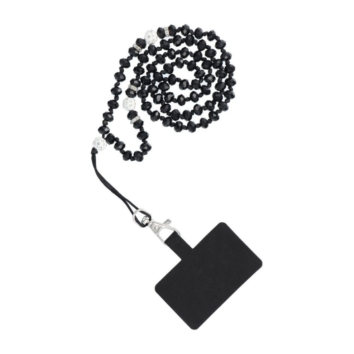 Phone lanyard, charm for phone - CRYSTAL DIAMON / cord length 74cm (37cm in a loop) / neck - black