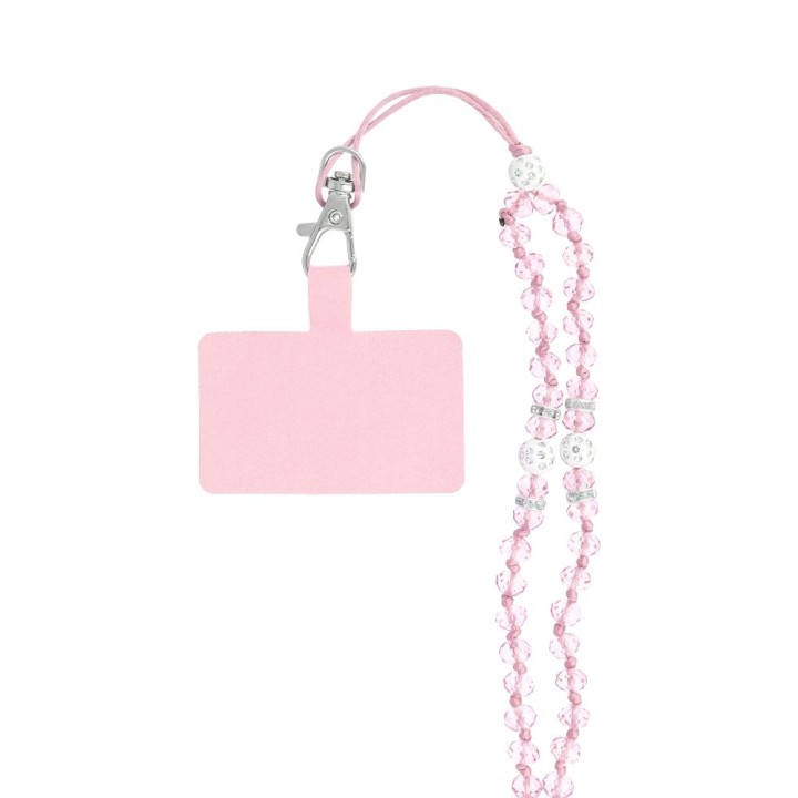 Phone lanyard, charm for phone - CRYSTAL DIAMON / cord length 74cm (37cm in a loop) / neck - light pink