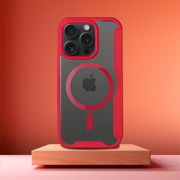 Flip case for iPhone 15 PRO MAX Smart Mag compatible with MagSafe red