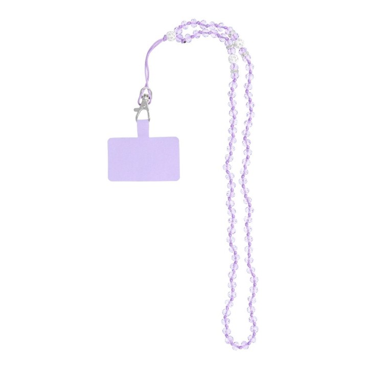 Phone lanyard, charm for phone - CRYSTAL DIAMON / cord length 74cm (37cm in a loop) / neck - purple