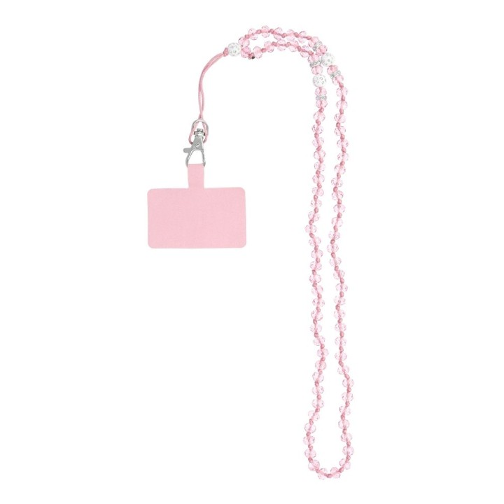 Phone lanyard, charm for phone - CRYSTAL DIAMON / cord length 74cm (37cm in a loop) / neck - light pink