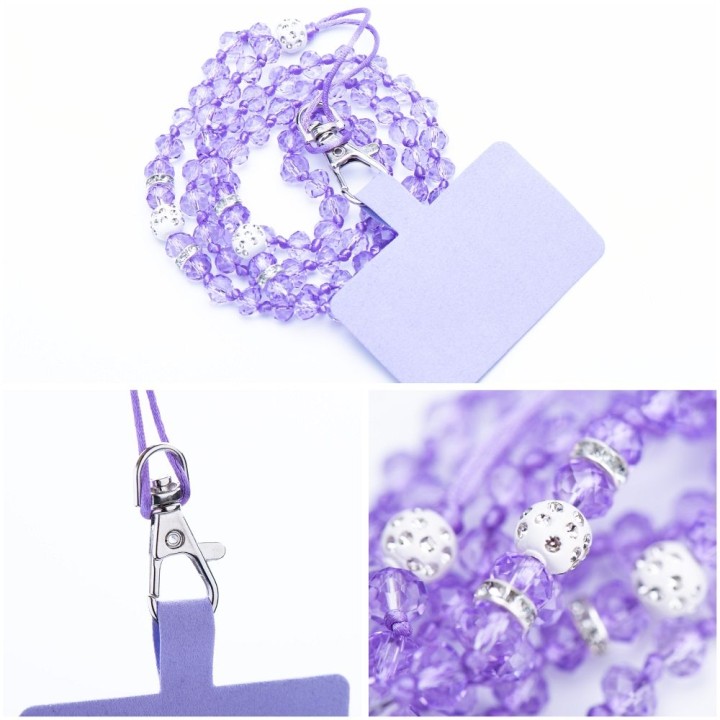 Smycz do telefonu, Zawieszka do telefonu - CRYSTAL DIAMON / długość sznura 74cm (37cm w pętli) / na szyję - fioletowy