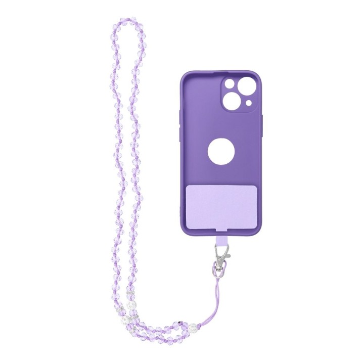 Phone lanyard, charm for phone - CRYSTAL DIAMON / cord length 74cm (37cm in a loop) / neck - purple