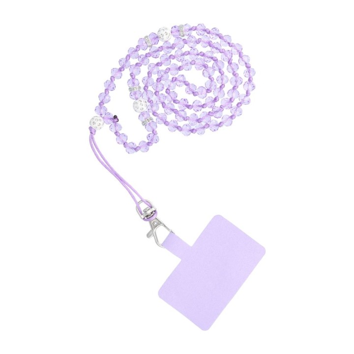 Phone lanyard, charm for phone - CRYSTAL DIAMON / cord length 74cm (37cm in a loop) / neck - purple