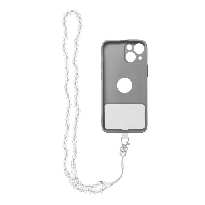 Phone lanyard, charm for phone - CRYSTAL DIAMON / cord length 74cm (37cm in a loop) / neck - white