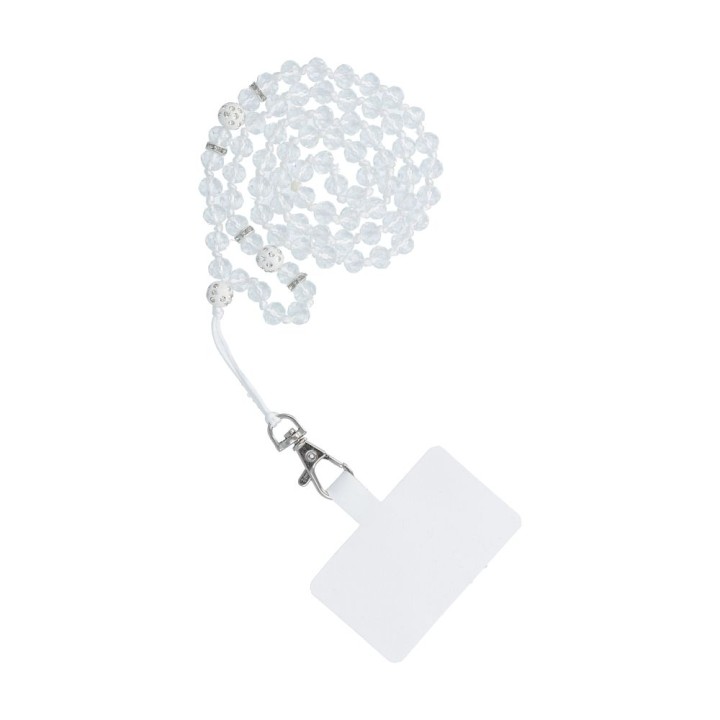 Phone lanyard, charm for phone - CRYSTAL DIAMON / cord length 74cm (37cm in a loop) / neck - white