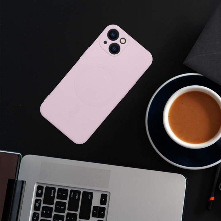 Чехол для Samsung S24 Silicone Mag Cover совместимый с MagSafe (camera protection) розовый
