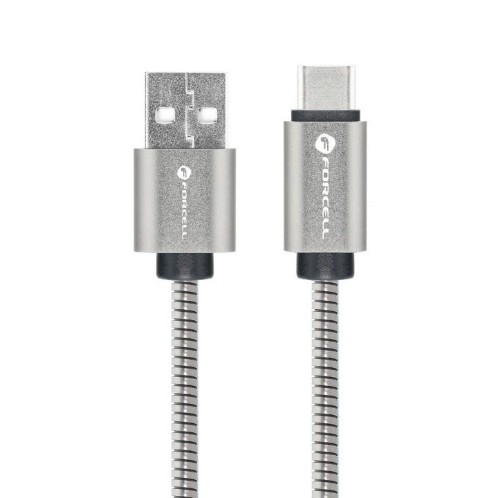Cable USB A to USB C Forcell F-Energy QC3.0 66W Metal 1 m C234 silver