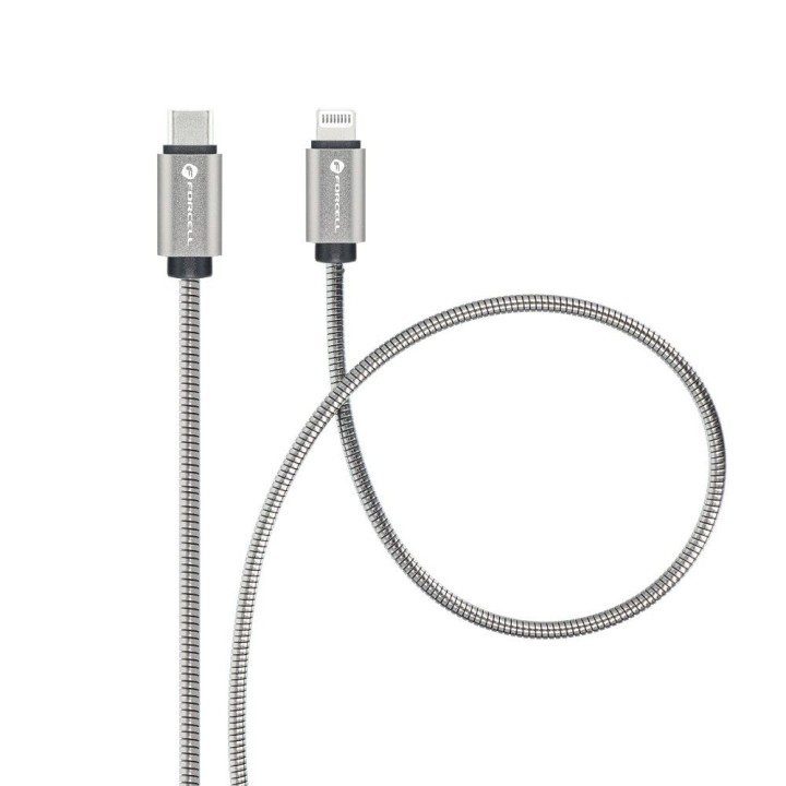 Cable USB C to Lightning Forcell F-Energy PD 3A 27W Metal 1 m C238 silver