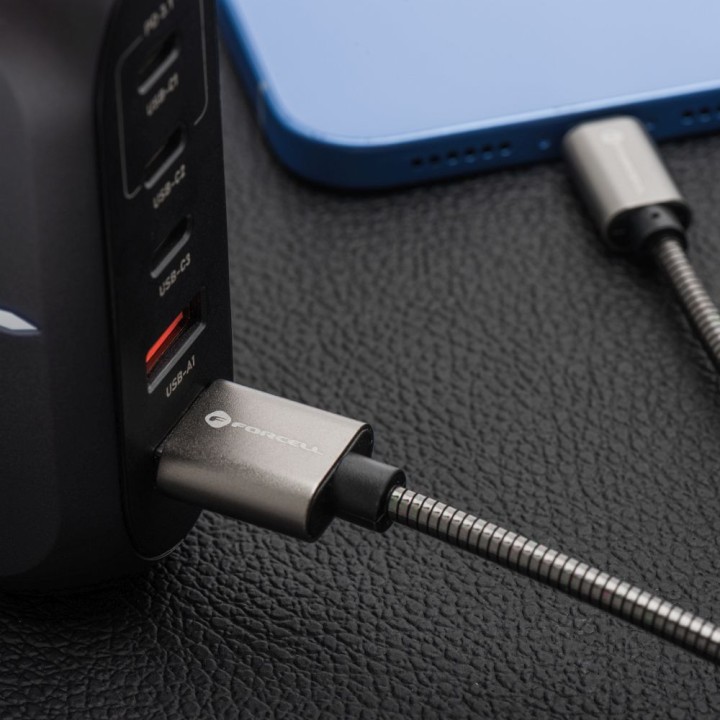 Cable USB A to USB C Forcell F-Energy QC3.0 66W Metal 1 m C234 silver