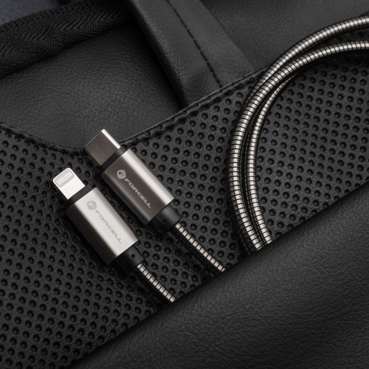 Kabel USB C do USB C Forcell F-Energy QC4.0 PD 5A 100W E-Mark Metal 1 m C239 srebrny