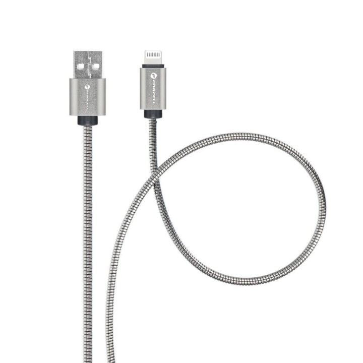 Кабель USB A — Lightning Forcell F-Energy 2,4A 12W Metal 1 m C236 сріблястий
