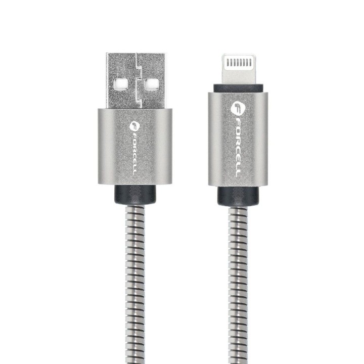 Cable USB A to Lightning Forcell F-Energy 2,4A 12W Metal 1 m C236 silver