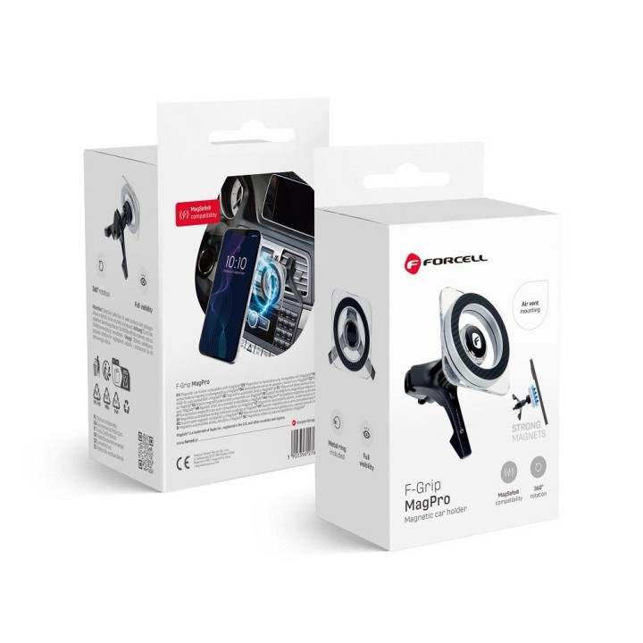 Тримач для телефону для автомобіля магнітний сумісний з MagSafe Forcell F-Grip MagPro на решітку чорний