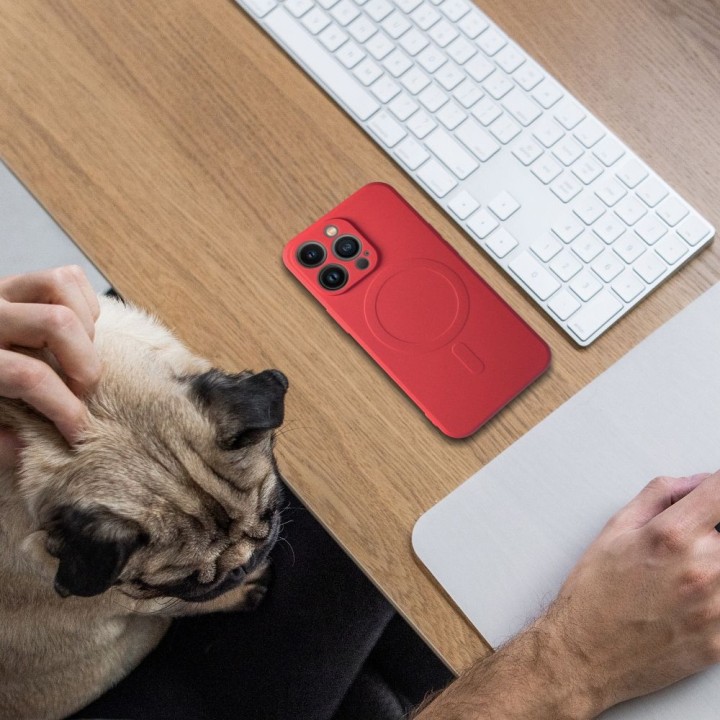 Чохол для iPhone 13 Silicone Mag Cover сумісний із MagSafe (camera protection) червоний