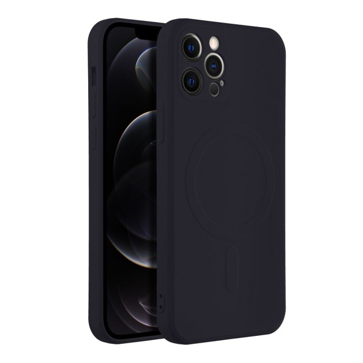 Case for iPhone 12 PRO Silicone Mag Cover MagSafe compatible (camera protection) black