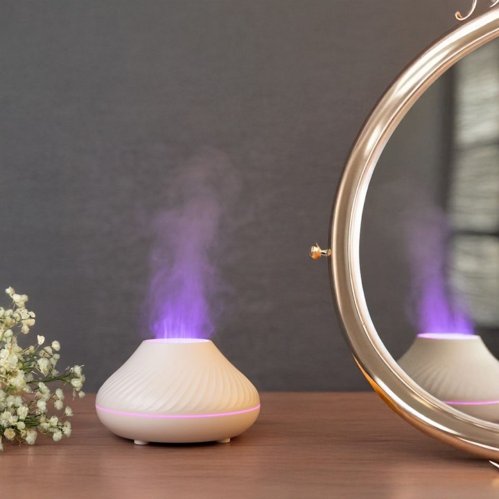 Humidifier / aromatherapy diffuser with coloured flame Art Deco model YMX 130 white
