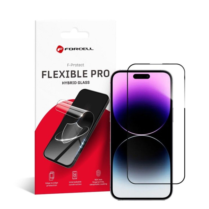 Hybrid glass 5D for iPhone 14 PRO MAX Forcell Flexible black