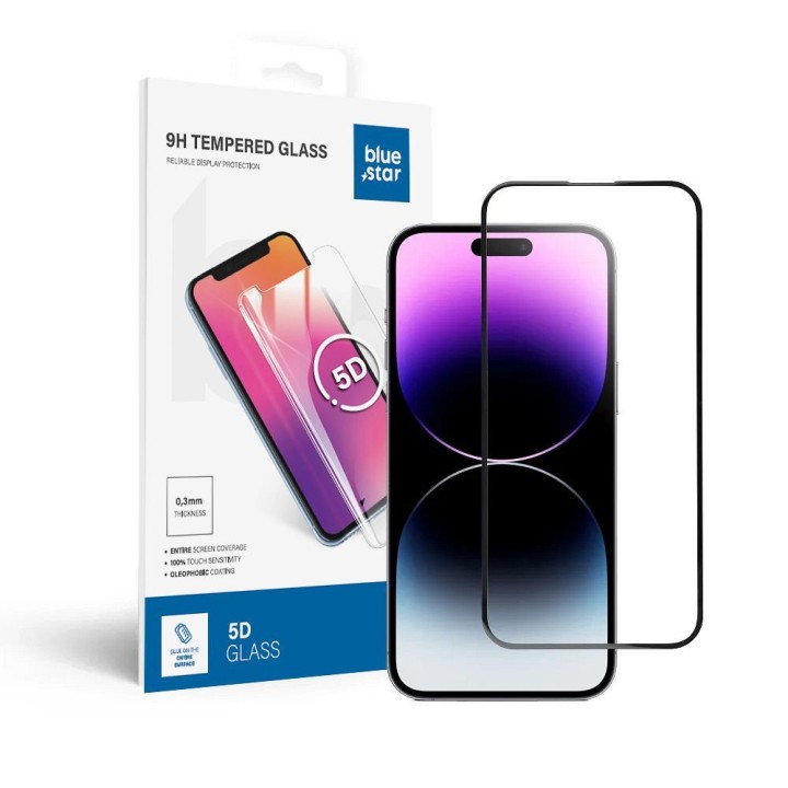 Tempered glass 5D for iPhone 14 PRO MAX (full glue) Blue Star black