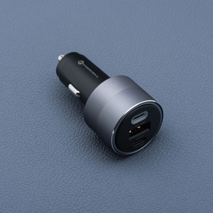 Car charger Forcell F-Energy Alu 2 x USB C + USB A QC4.0 PD SFC2.0 4,5A 65W grey