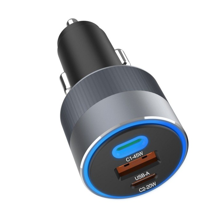 Автомобільний зарядний пристрій Forcell F-Energy Alu 2 x USB C + USB A QC4.0 PD SFC2.0 4,5A 65W сірий