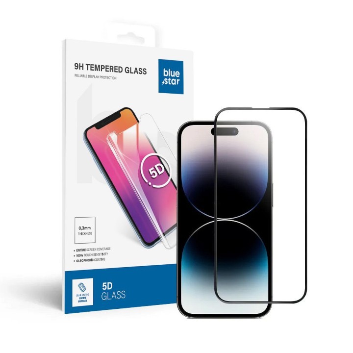 Закаленное стекло 5D для iPhone 14 PRO (full glue) Blue Star черное