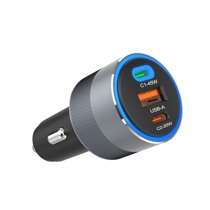 Car charger Forcell F-Energy Alu 2 x USB C + USB A QC4.0 PD SFC2.0 4,5A 65W grey