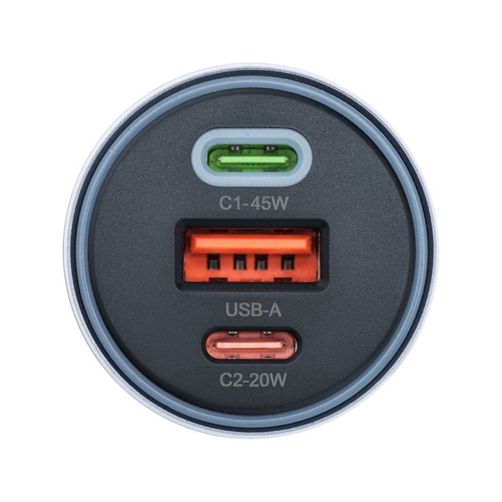 Автомобільний зарядний пристрій Forcell F-Energy Alu 2 x USB C + USB A QC4.0 PD SFC2.0 4,5A 65W сірий
