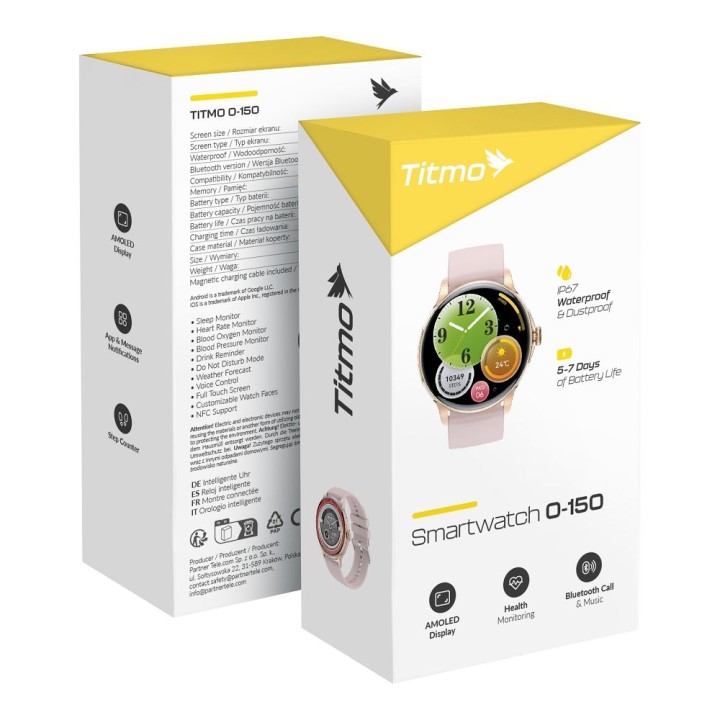 Смартгодинник TITMO O-150 (AMOLED, дзвінки через bluetooth) рожевий 0INT