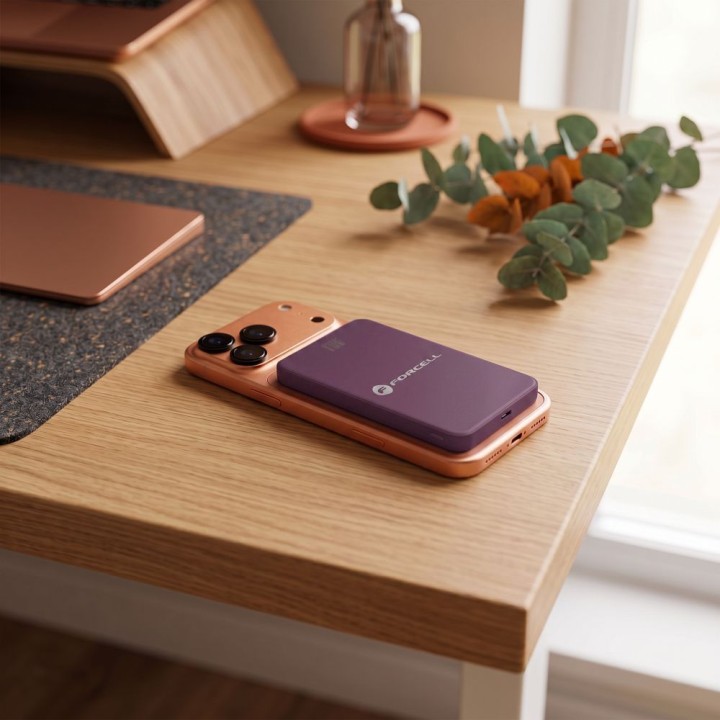Powerbank zgodny z MagSafe Forcell F-Energy SuperSlim F5K8 QC4.0 PD3.0 15W 5000 mAh burgundowy 0INT