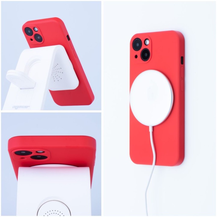 Case for iPhone 12 MINI Silicone Mag Cover compatible with MagSafe (camera protection) red