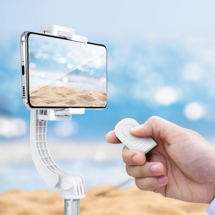 Uchwyt selfie z pilotem bezprzewodowym tripod ze stabilizatorem GIMBAL SSTR-L08 biały