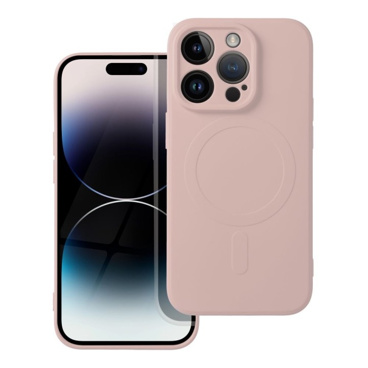 Case for iPhone 14 PRO Silicone Mag Cover compatible with MagSafe (camera protection) pink
