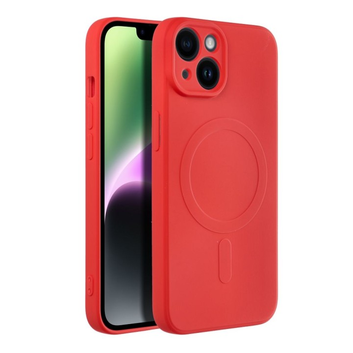 Case for iPhone 14 Silicone Mag Cover compatible with MagSafe (camera protection) red