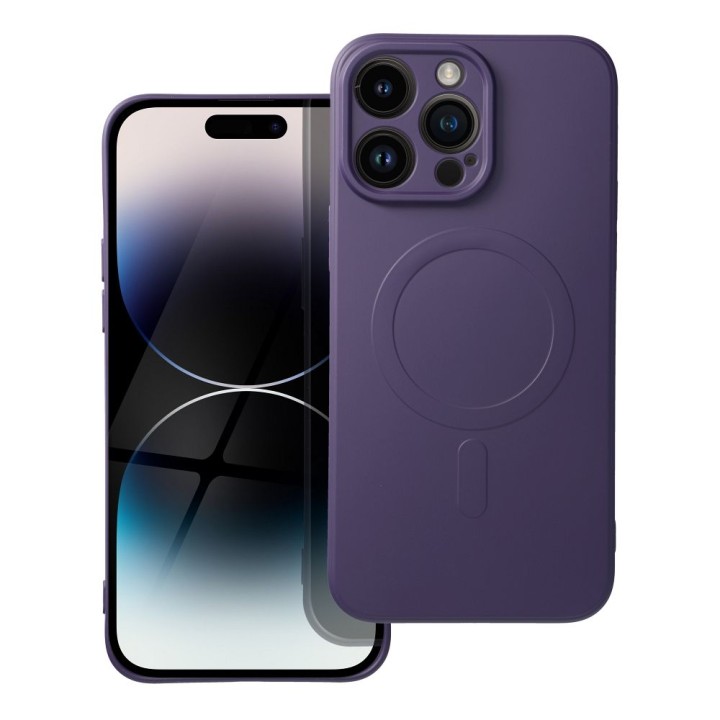 Case for iPhone 14 PRO MAX Silicone Mag Cover compatible with MagSafe (camera protection) dark purple